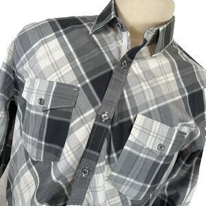 EXPRESS Men's Sz XL 17-17.5 Plaid Long Sleeve Button Up Shirt Fitted Gray‎ White